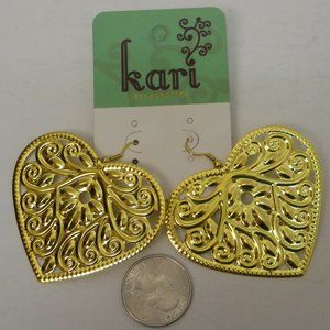 KARI Fashion Earrings Drop Dangle Metal Gold Tone Hearts Hook